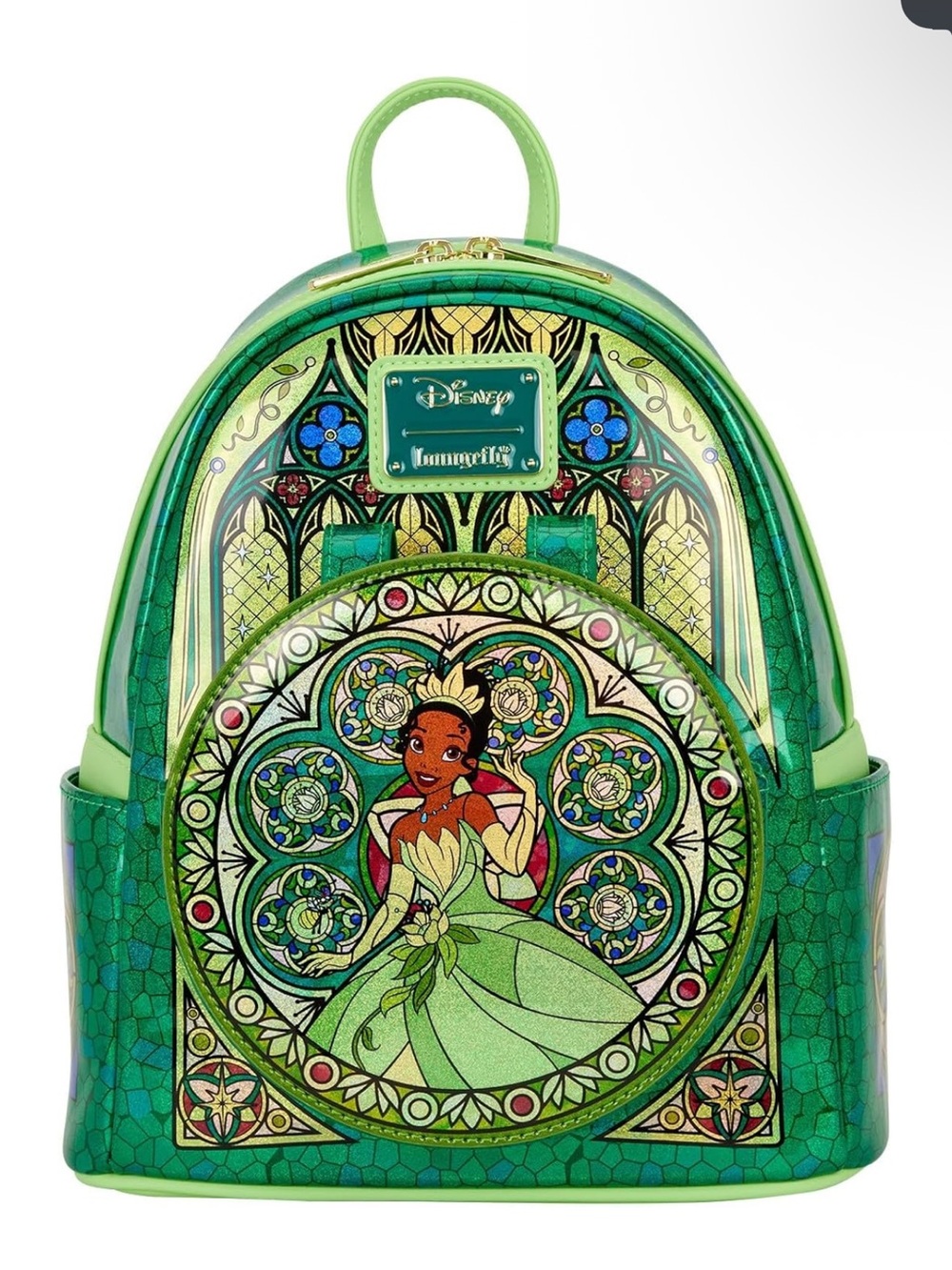 Loungefly Green Tiana Stained Glass Mini Backpack with Bow Ear Accessory *NWT - Picture 4 of 16